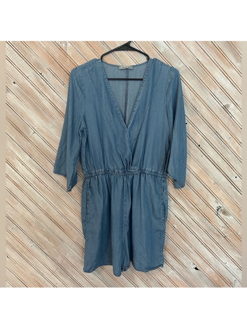 Dex Denim Blue V Neck Mid Length Sleeve Shorts Romper
Jumpsuit